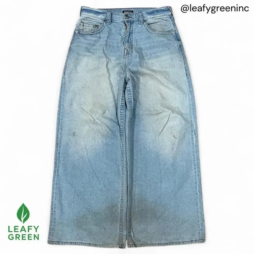 True Religion Light Wash Wide Leg Baggy Jeans us sz 34x30 Flared Horseshoe Ultra